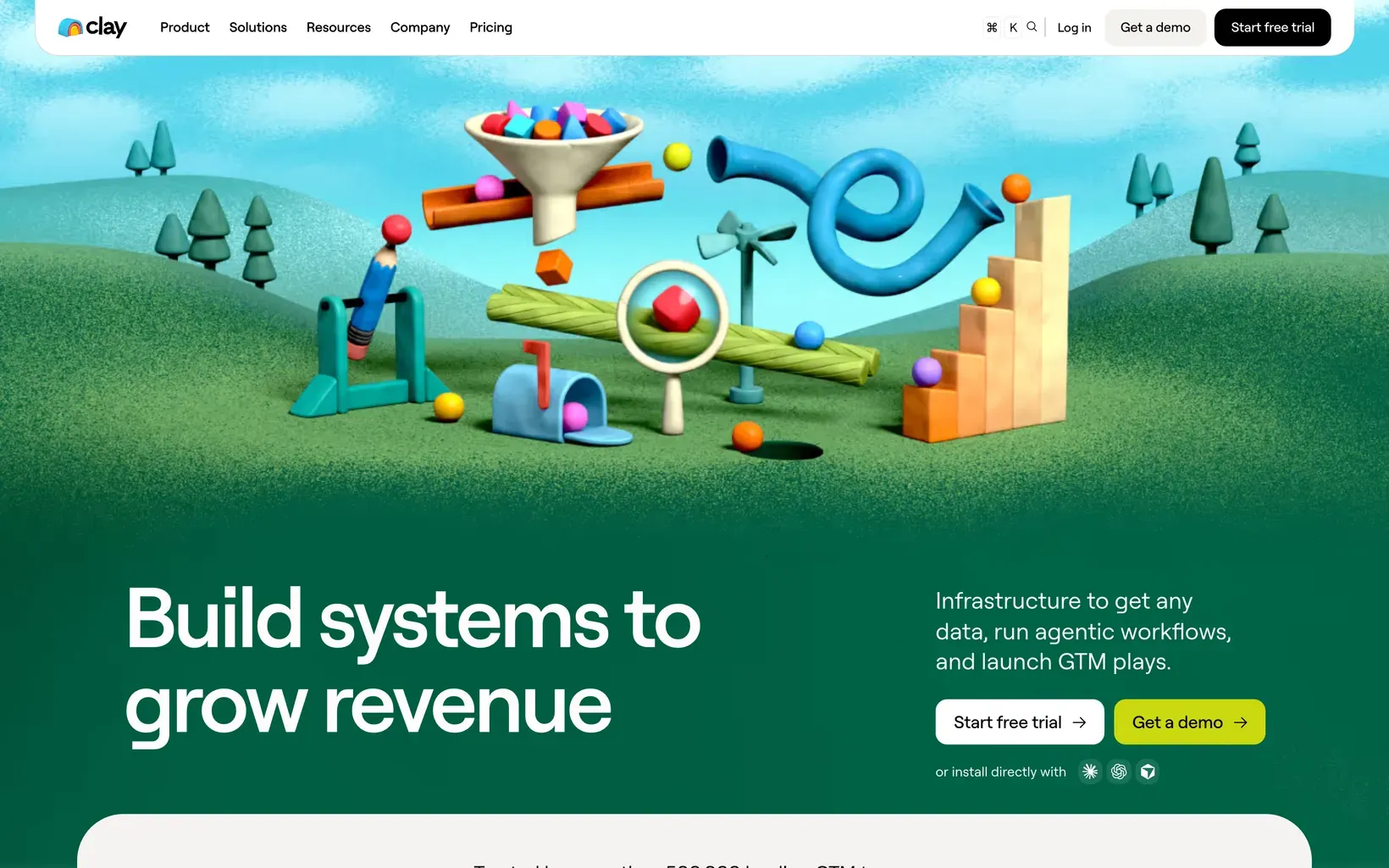 Page d’accueil de Clay, plateforme de données et de workflows pour les équipes commerciales