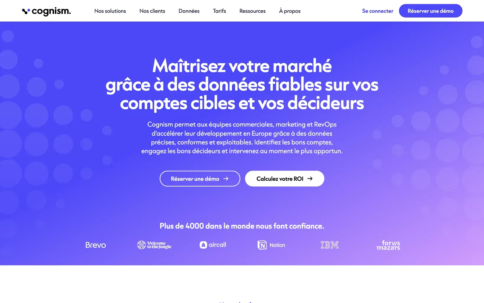 Page d’accueil de Cognism en français, tournée vers les données de prospection en Europe